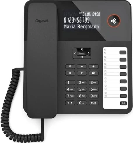 GIGASET DESK 600 schwarz schnurgebundenes Tisch- und Wandtelefon LC-Display 7 Direktwahltasten Telefonbuch Hörgerätekompatibel