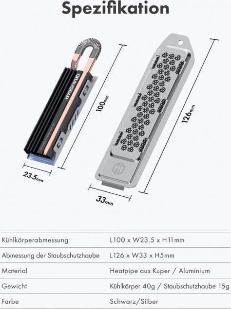 Graugear G-PS5HS03, Heatpipe-Kühler für PS5 Speichererweiterung, mit Abdeckung
