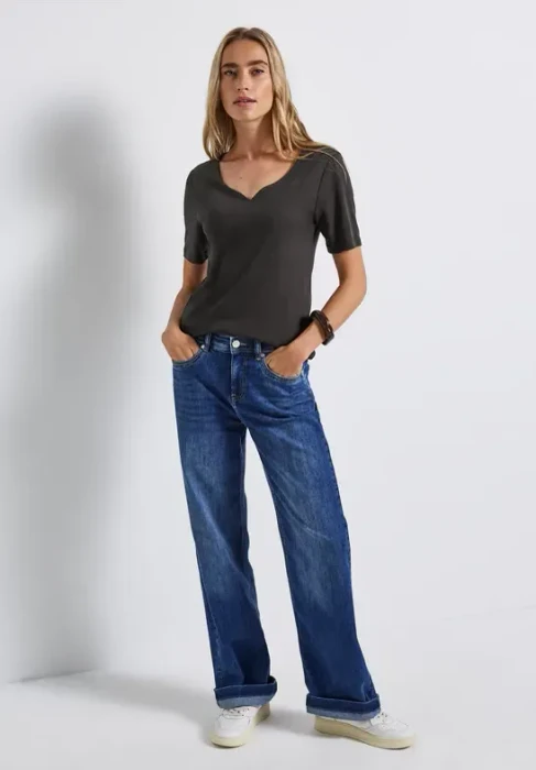 Street One Herzausschnitt T-Shirt kurzarm darkest brown (Damen)