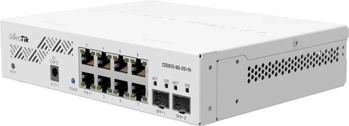 MikroTik Cloud Smart Switch CSS610 Desktop Gigabit Smart Switch, 8x RJ-45, 2x SFP+, PoE PD