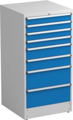 Treston Serie 70 Schubladenschrank, 8 Schubladen, lichtgrau/blau, Container