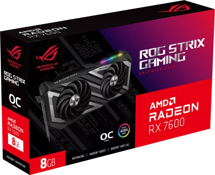 ASUS ROG Strix Radeon RX 7600 OC, ROG-STRIX-RX7600-O8G-GAMING, 8GB GDDR6, HDMI, 3x DP