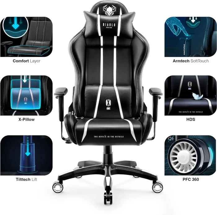 Diablo Chairs X-One 2.0 Normal Gamingstuhl, schwarz/weiß