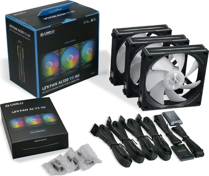 Lian Li Uni Fan AL120 V2, schwarz, LED-Steuerung, 120mm, 3er-Pack