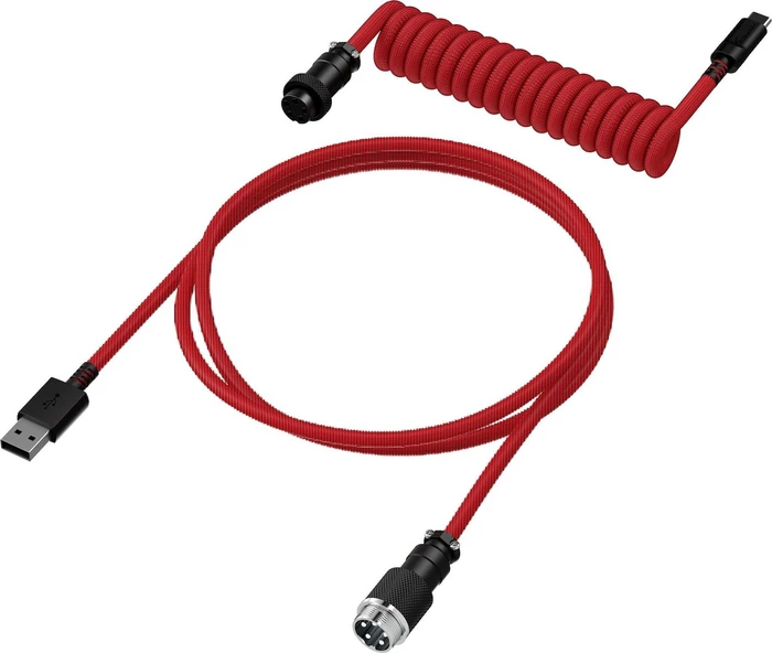 HP HyperX Coiled Cable USB-C auf USB-A, Tastaturkabel (Spiral-Textilkabel), 1.22m, rot/schwarz