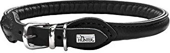 Hunter Round & Soft Hundehalsband, Leder, Nappa, rundgenähht, weich, 35 (XS-S), schwarz