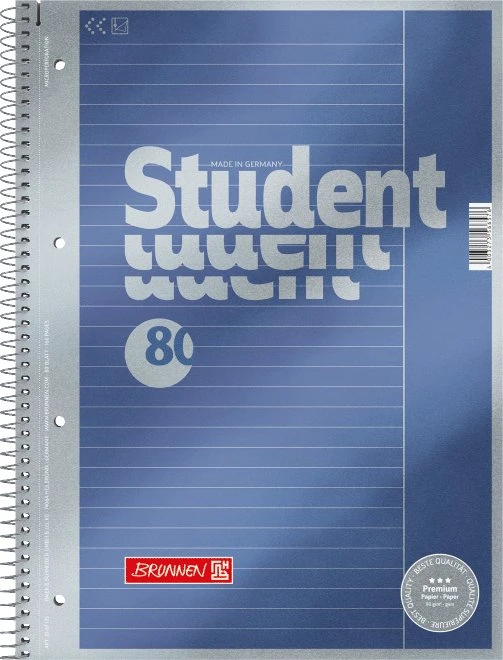 Brunnen Student Premium Collegeblock, A4, Lineatur 25, blau metallic, 80 Blatt