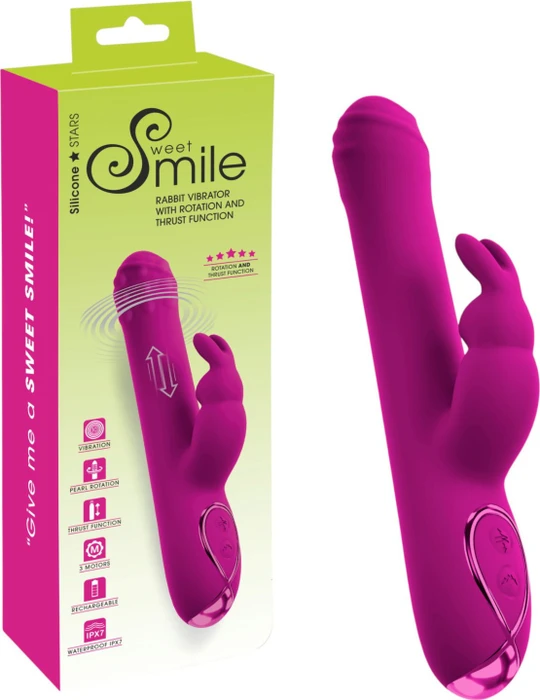Sweet Smile Rabbit Vibrator with Rotation and Thrust Function pink
