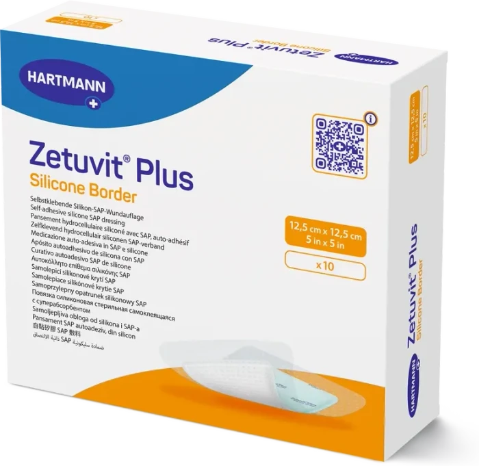 Hartmann Zetuvit Plus Silicone Border Saugkompressen steril, 12.5 x 12.5cm, 10 Stück