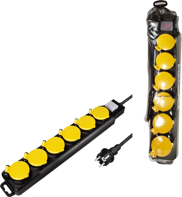 LogiLink Outdoor Steckdosenleiste, 6-fach, 1.5m, schwarz/gelb