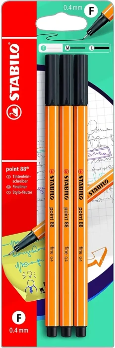 STABILO point 88 schwarz, 3er-Pack