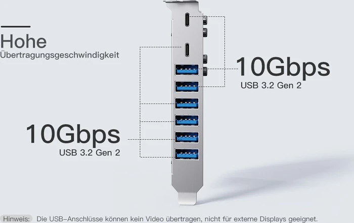 Inateck KU8212, 8 Port USB 3.1-Controllerkarte PCIe, 2x USB-C 3.1/ 6x USB-A 3.1, PCIe 2.0 x16