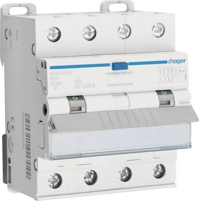 Hager Fehlerstrom-Leitungsschutzschalter 4P 10kA B-25A 30mA Typ A