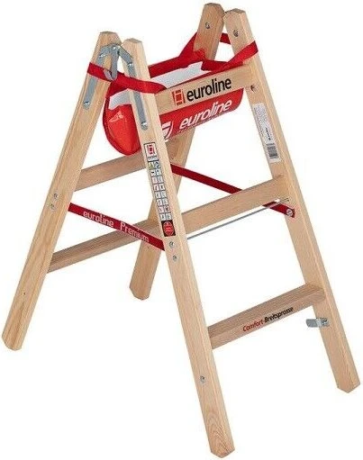 Euroline Comfort-Breitsprosse Holz 2-tlg. Stehleiter, 2x 3 Stufen