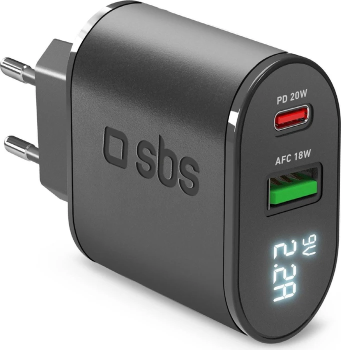 SBS Mobile 20W-Ladegerät Power Delivery-Ladung und LCD-Bildschirm schwarz