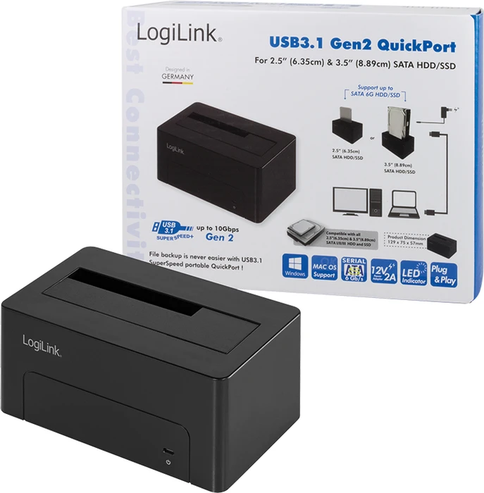 LogiLink USB 3.1 Quickport für 2.5"/3.5" SATA HDD/SSD schwarz, USB-C 3.1
