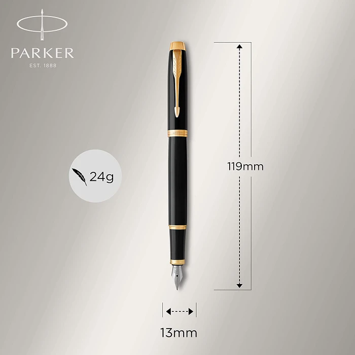 Parker IM black lacquer/gold trim, rechte Hand, fein, Geschenkbox
