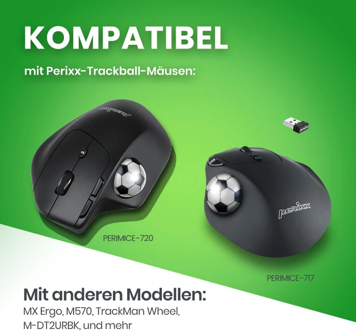 Perixx PERIPRO-303FTB 34mm für Perimice und Logitech M570, Ersatz-Trackball, Fußball, schwarz/weiß