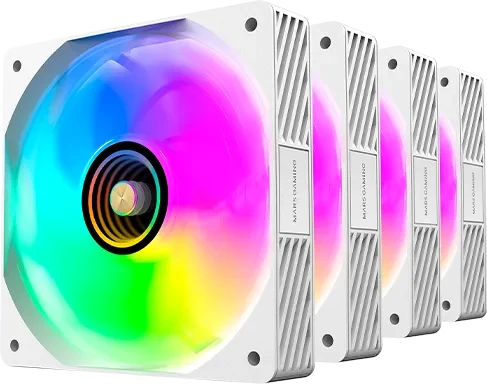 Mars Gaming MF-SI4KIT ARGB Fan Kit, weiß, LED-Steuerung, Fernbedienung, Lüftersteuerung, 120mm, 4er-Pack