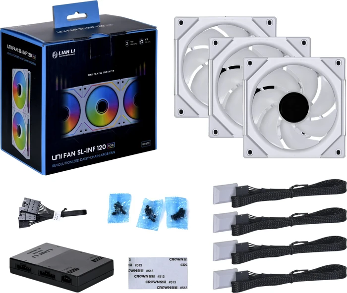 Lian Li Uni Fan SL-Infinity SL-INF120 ARGB, weiß, LED-Steuerung, Lüftersteuerung, 120mm, 3er-Pack
