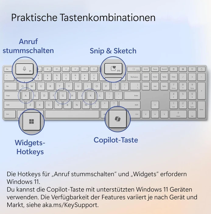 Microsoft Surface Keyboard 2nd Edition, silber/grau, mit Copilot-Taste, Bluetooth, DE