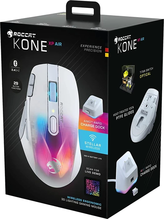 Roccat Kone XP Air mit Ladestation, Arctic White, USB/Bluetooth