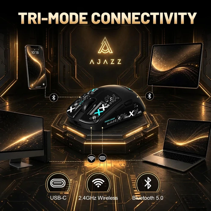 Ajazz AJ159 V2 MC Wireless Gaming Mouse mit Akku-Ladestation, inkl. Grip Tape, schwarz, USB/Bluetooth