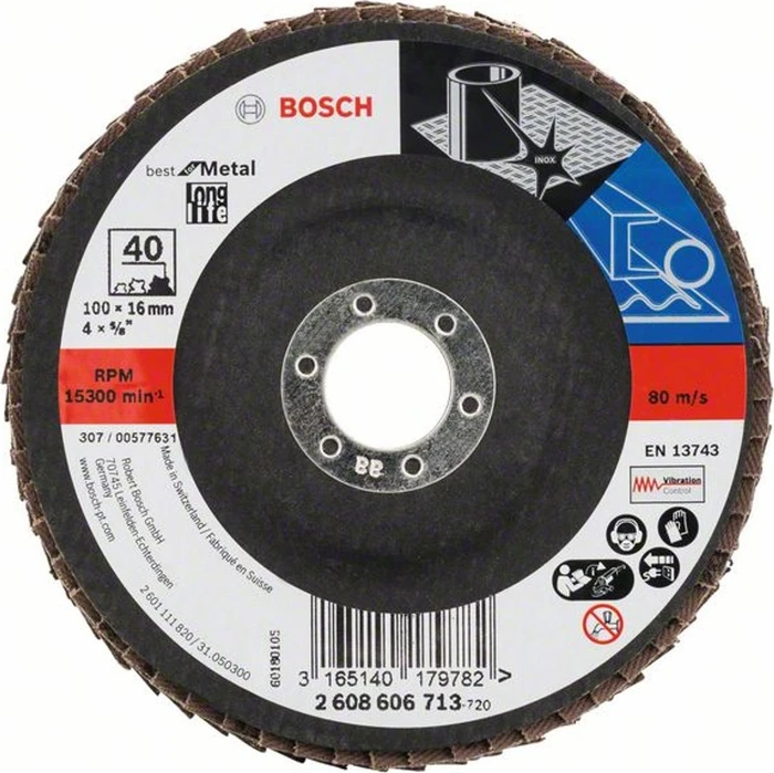 Bosch Professional X571 Best for Metal Fächerschleifscheibe gewinkelt K40, 100x16mm, 1 Stück