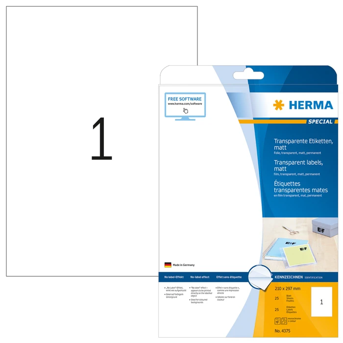 Herma Folienetiketten, A4, wetterfest, transparent, matt, 25 Blatt (25 Etiketten)