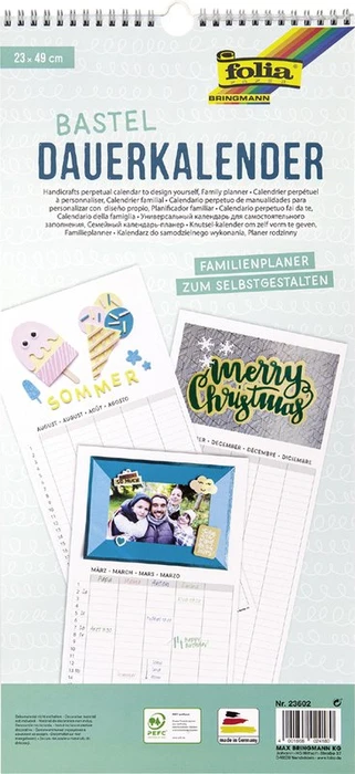 Folia Dauerkalender Familienplaner Monatskalender, 230x490mm