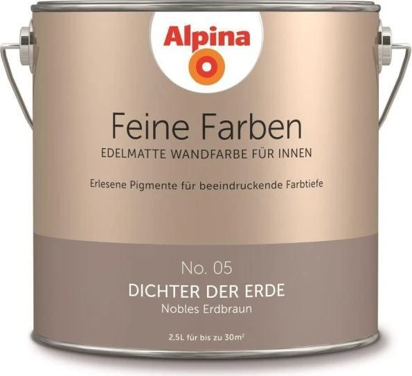 Alpina Farben Feine Farben No. 05 Dichter der Erde innen nobles erdbraun edelmatt braun, 2.5l