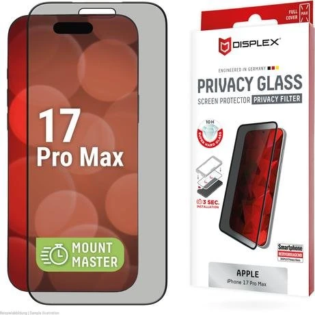 Displex Privacy Glass mit Mount Master für Apple iPhone 17 Pro Max
