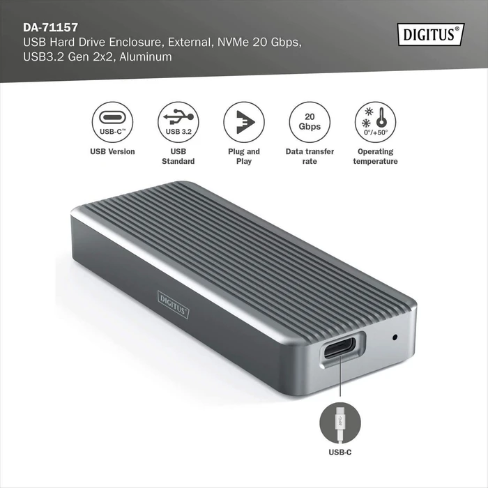 Digitus Festplattengehäuse für M.2 NVMe SSD, USB-C 3.2
