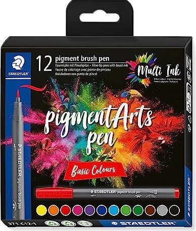 Staedtler pigment brush pen 371 basic colours sortiert, 12er-Set