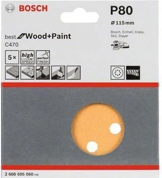 Bosch Professional C470 Best for Wood and Paint Schleifblatt K80, 115mm, 5 Stück