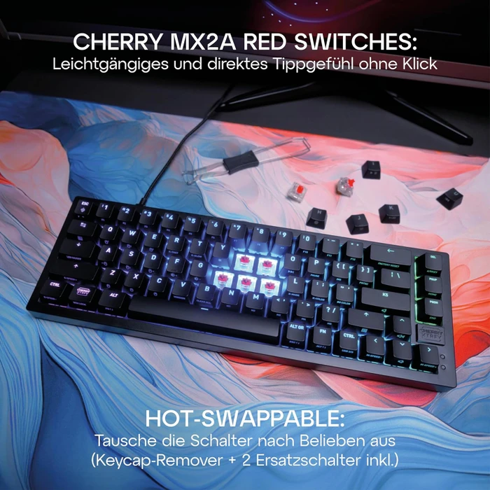 Cherry Xtrfy K5V2 Compact, Black, LEDs RGB, hot-swap, MX2A RGB RED, USB, US