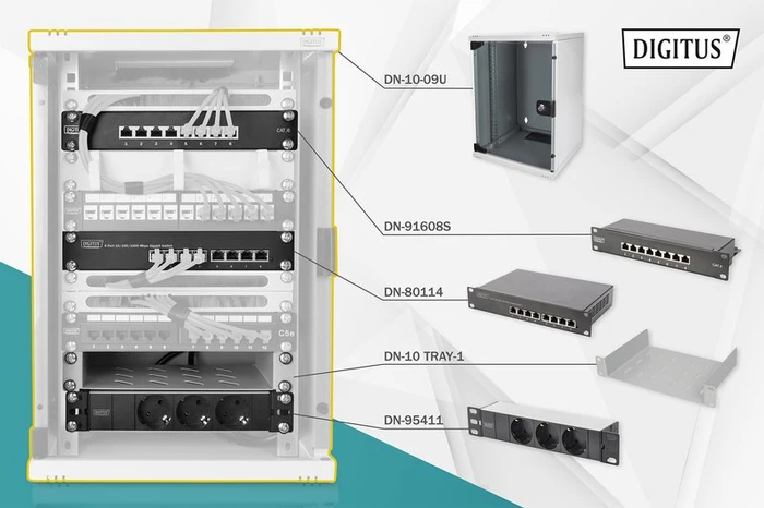 Digitus Professional DN-10 10" Wandschrank Netzwerk-Set 9HE, Sicherheitsglastür, IP2X, schwarz, 300mm tief