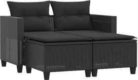 vidaXL Gartensofa mit Hockern 2-Sitzer schwarz
