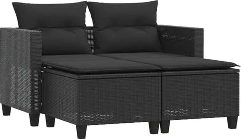 vidaXL Gartensofa mit Hockern 2-Sitzer schwarz