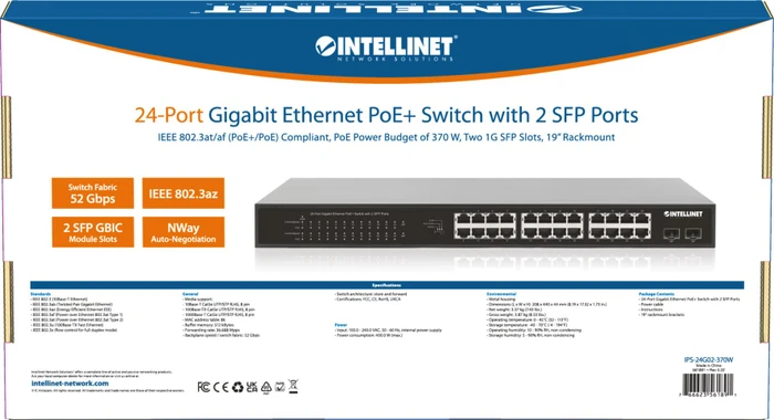 Intellinet Rackmount Gigabit Switch, 24x RJ-45, 2x SFP, 370W PoE+