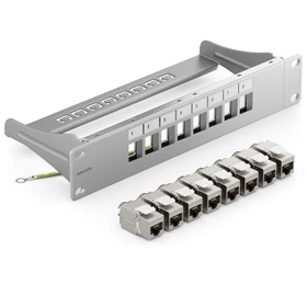 deleyCON Patchpanel für Keystone Module 10", 1HE, inkl. RJ-45 Cat7 Module, 8-Port, 10", 1HE