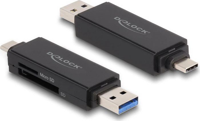 DeLOCK USB-A/USB-C Card Reader für SD und Micro SD Speicherkarten, USB-A/USB-C 3.0 [Stecker]