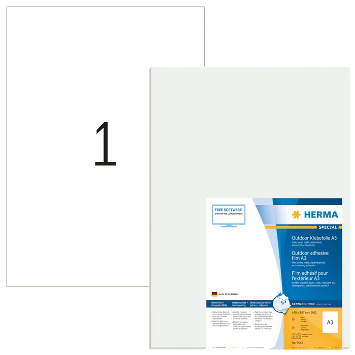 Herma Etiketten Outdoor, 297x420mm, wetterfest, weiß, matt, 10 Blatt (10 Etiketten)