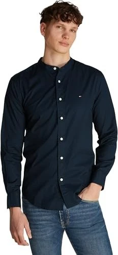 Tommy Hilfiger Regular Fit Popeline Grandad-Kragen Hemd langarm navy blue (Herren)