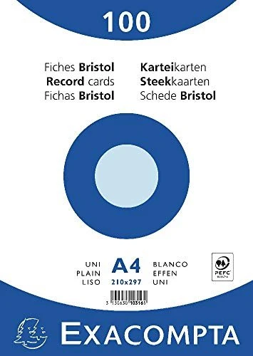 Exacompta Karteikarten in Folie, A4, glatt, weiß, 100 Blatt