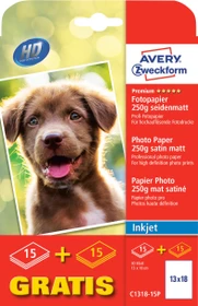 Avery-Zweckform Premium Inkjet Fotopapier seidenmatt weiß, 13x18cm, 250g/m², 30 Blatt