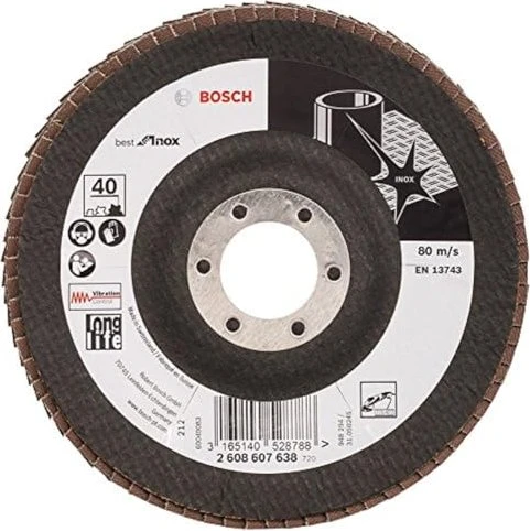 Bosch Professional X581 Best for Inox Fächerschleifscheibe gewinkelt K40, 125x22.23mm, 1 Stück