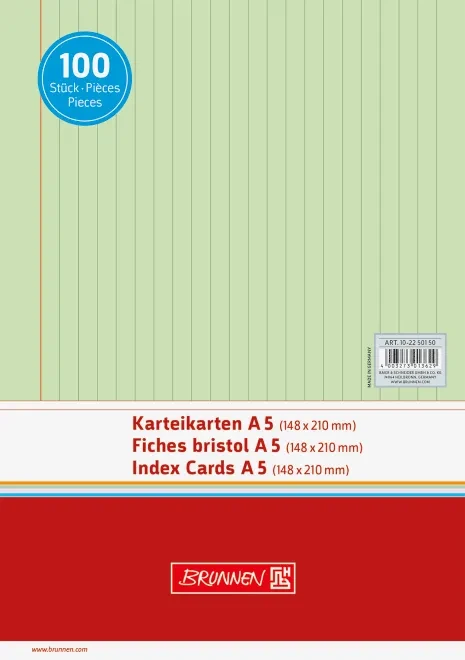 Brunnen Karteikarten, A5, liniert, grün, 100 Blatt