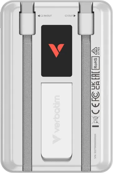 Verbatim Charge 'n' Go Power Bank mit USB-C-Kabel 10000mAh silber