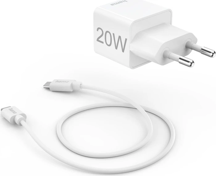Hama Schnellladegerät mit Ladekabel USB-C Mini-Ladegerät PD 20W 1.0m weiß